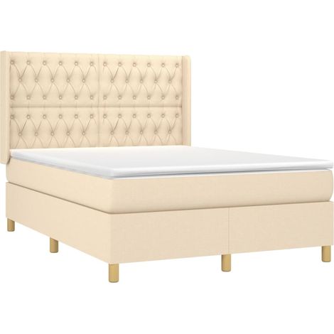 vidaXL Sommier à lattes de lit avec matelas Crème 140x190 cm Tissu (1/5)
