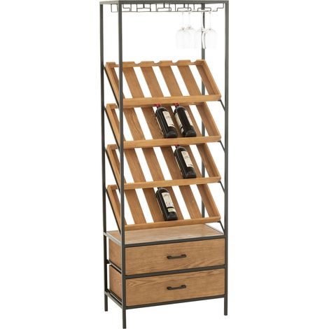 Meuble bar 2 tiroirs 60x33x169 cm naturel et noir - SANARY (1/5)