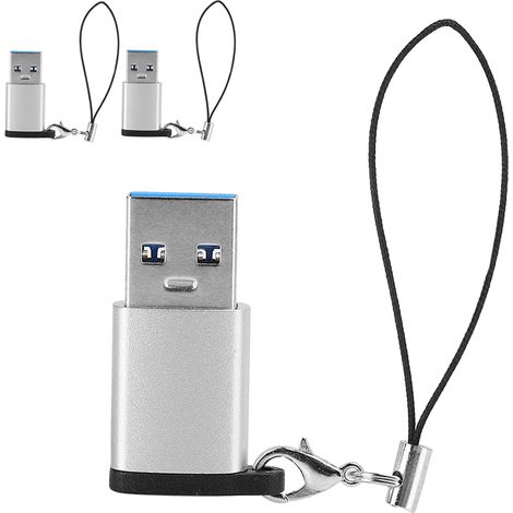 3 Pièces Adaptateur USB 3.0 vers Type C Femelle 3.1 avec Dragonne pour Transfert Électronique (Argent + Dragonne) (1/5)