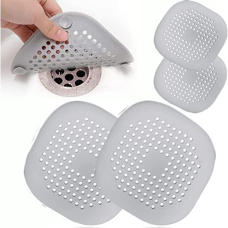 Lot de 4 protections de drain en silicone avec ventouse pour évier de cuisine et de salle de bain, gris (1/5)