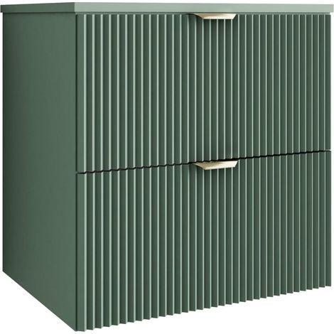 Mobile da bagno con frontale scanalato 60 cm con 2 cassetti, verde, con maniglia dorata, 60 x 47 x 60 cm (1/5)
