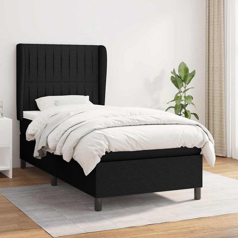 Cama box spring con colchón tela negro 90x200 cm (1/5)