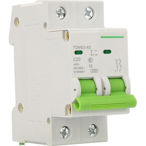 Disjoncteur miniature 2P C20 TOMG3-63, interrupteur différentiel de protection contre les fuites, disjoncteur modulaire 20A, coupure automatique, usage domestique et industriel, norme CE. (1/5)