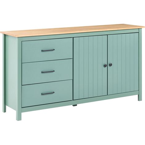 Credenza scandinava con ripiani e cassetti in legno per il soggiorno verde Leonora (1/5)