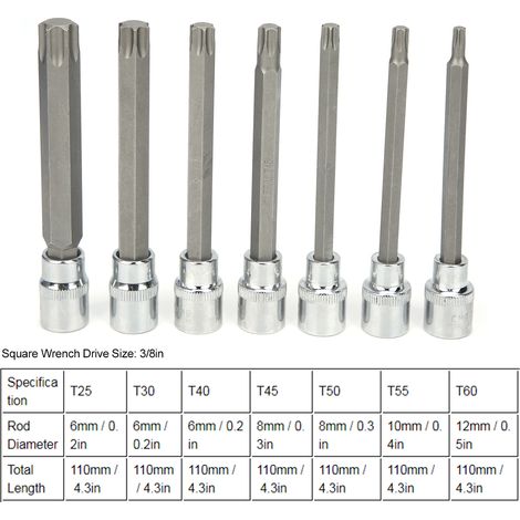 Extra langer Sechskant-Schraubendreher-Steckschlüsselsatz der T-Serie mit Werkzeugkasten, inklusive 3/8-Zoll-Vierkantschlüssel und 7-teiligem Set. (1/5)