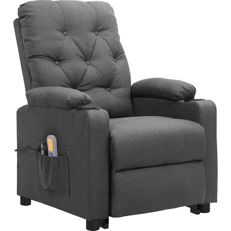 Fauteuil de relaxation avec fonction d'inclinaison manuelle et massage en tissu gris clair DEC029213