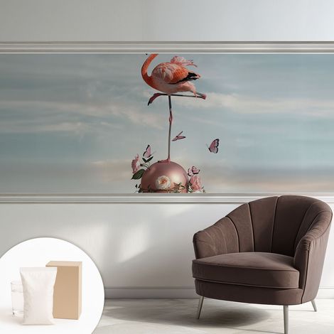 Tapete Vliestapete mit Kleber- abwaschbar - Raumgestaltung Schlafzimmer Wohnzimmer Tapete Eleganter Flamingo 250x104 cm (1/5)