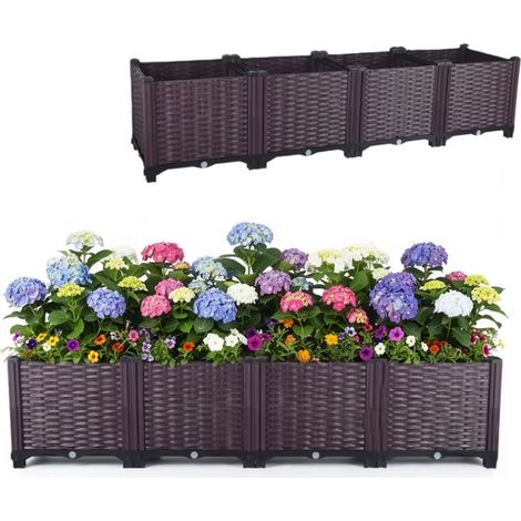 Hochbeet, 148 cm hoch, für Gemüse, Kräuter und andere Pflanzen, zum Selbstaufbau, in Rattanoptik, für Garten und Balkon (1/5)