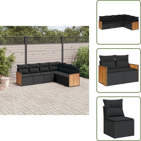 Rattan PE - vidaXL Set Divano da Giardino 6 pz con Cuscini Nero in Polyrattan - Poltrona da giardino