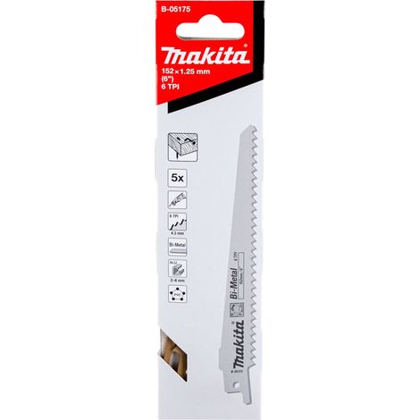 Makita - Juego de hojas de sierra 6 TPI, longitud 152 mm, 5 piezas B-05175 (1/2)
