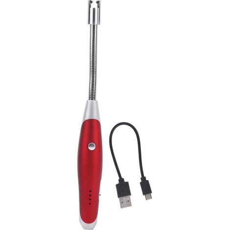Allumeur USB à arc électrique avec ouvre-bouteille pour cuisine, extérieur, grill et bougies rouge
