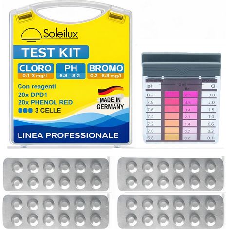 Pool Test Kit di Misurazione in valigetta per pH/Cloro Libero/Bromo (dpd) - 40 Compresse di Prova Rapide, Pool Tester Manuale dell'Acqua, Scatola di Conservazione - MADE IN GERMANY