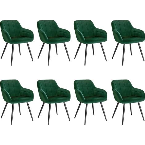 WOLTU Juego de 8 Sillas de Comedor/Cocina Sillas de Comedor Con Patas Metálicas, Terciopelo, Verde Oscuro (1/5)