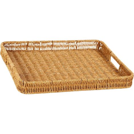 Panier De Rangement En Rotin Synthétique - Plateau Rectangulaire Tissé À La Main - Pour Entrée Salle À Manger Table De Séjour - 1 Pièce (1/5)
