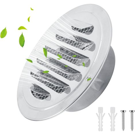 80mm Grille d'aération en acier inoxydable avec vis et chevilles Ronde Protection contre les intempéries Lamelles avec moustiquaire et boucle Grille d'évacuation d'air Visser et bride Grille (1/5)