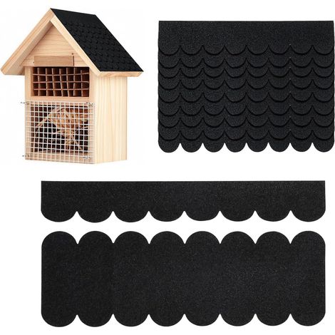 32 Pièces Mini Bardeaux de Toiture Auto Adhésifs Découpable Feutre de Toit pour Nichoir, Bardeau Toit Imperméabilité, pour Nichoir, Clapier, Hôtel à Insectes, Niches (Noir) (1/5)