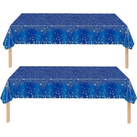 2er Set Tischdecke abwaschbar 137x274cm blau Pailletten Druck rechteckig