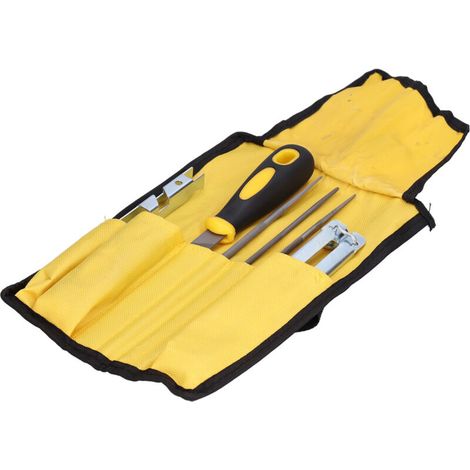 Kit d'affûtage pour tronçonneuse, 3 limes rondes (3/16", 5/32", 7/32") et lime plate avec poignée ergonomique, étui portable inclus (1/4)