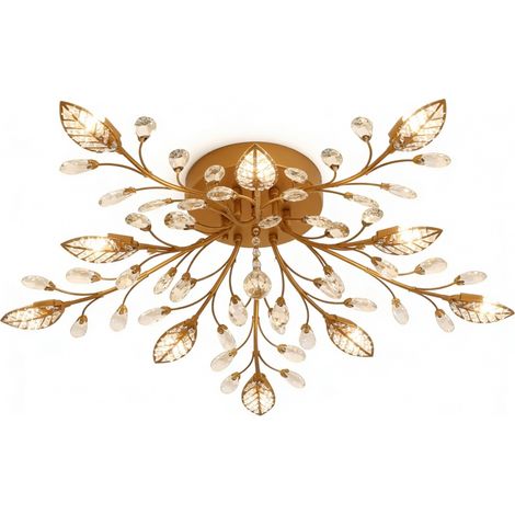 10 tête blanc lumière cristal arbre lustre, semi encastré plafonnier, salle à manger, chambre à coucher lustre (1/5)