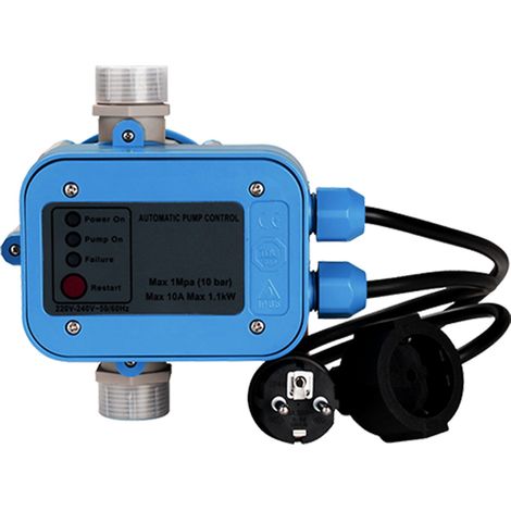 Randaco Pressostat pompe eau 10 bar avec câble protection fonctionnement à sec contrôleur pompe pression interrupteur de pression surpresseur - Bleu
