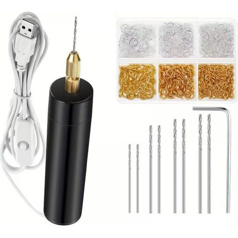 Hand-held electric drill tool set, including 400 gold and silver eye screws, 8 twist drill bits, 1 wrench (1/5)