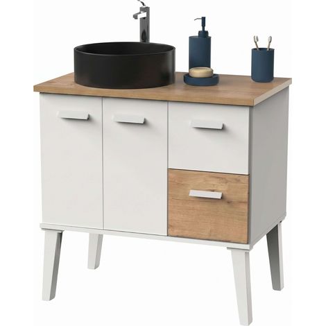 Mueble de Baño Aqua con 2 Puertas y 2 Cajones Blanco y Roble Gold 82x92x50 cm (Con Lavabo Cerámico) (1/5)