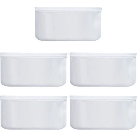 Lot de 5 sacs de conservation alimentaires givrés – Grands sacs roses avec fermeture à glissière pour fruits, sandwichs, réfrigérateur (matériau PEVA, étanches, réutilisables) (1/5)