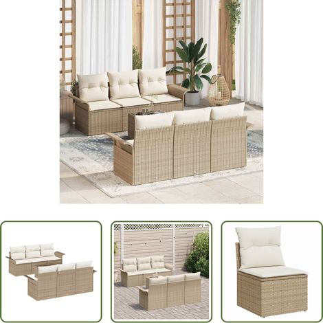 Poly-Rattan - Gartensofa-set mit Kissen 7 pcs Beige Poly-Rattan (1/5)