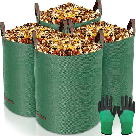 Sacs de Jardin 4x272L,Sac de Déchets,Pliables et Réutilisables,étanche Grande Sacs avec Poignées,Sacs Poubelle de Jardin(Gants de Jardinage) (1/5)