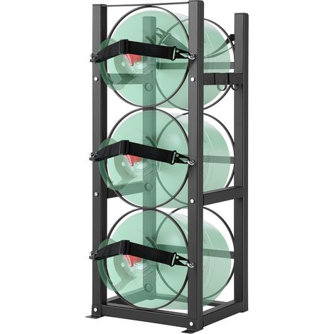 VEVOR Portabottiglie Gas, Capacita 3 x 13,6 kg, Portabombola Refrigerante 32,5 x 33 x 84 cm, Scaffale in Solido Acciaio A3 per Freon, Gas, Ossigeno, Azoto