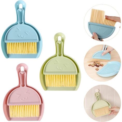 3-teiliges Mini-Besen- und Kehrschaufel-Set – Robustes, aufhängbares Handkehrwerkzeug aus Kunststoff für Auto, Tisch und Kinder (3 Farben) (1/5)