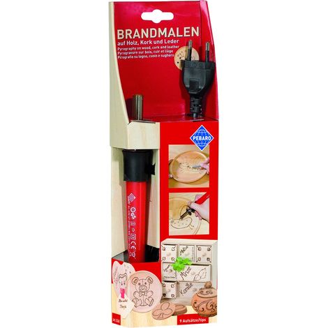 Pebaro GLOREX 6 1671 001 - Fiaschetta per marchiatura 9 attacchi in Ottone, con Supporto, per Bruciare su Legno, Pelle, Sughero e Altri Materiali (1/4)
