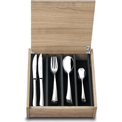 Ménagère 48 Pièces - Collection Élégance - Service pour 12 Personnes - Acier Inoxydable - Finition Poli Miroir - Coffret Bois - 3,80 kg, Silver (1/5)