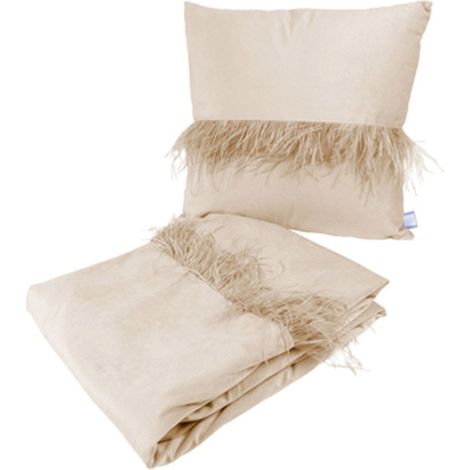 Ensemble Coussin & Plaid "Palmira" 130x170cm Champagne (1/5)