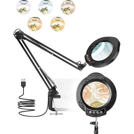 10X Loupe sur Pied, 84 LED, 5 Températures Couleur, 10 Niveaux Luminosité, Bras Pivotant, pour Lecture, Artisanat, Soudure (1/5)