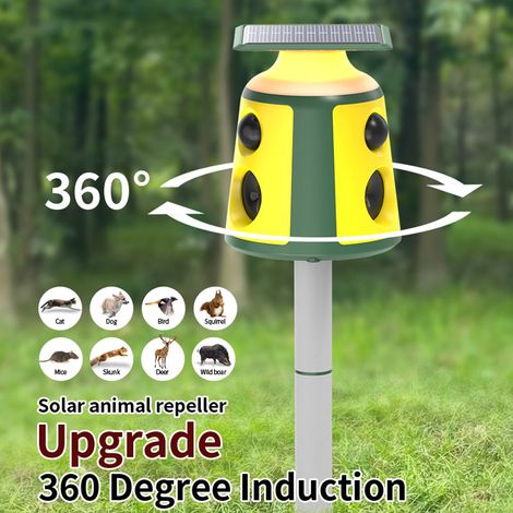 Ortviai Répulsif Solaire pour Animaux 360° avec Capteur PIR, 5 Modes, Étanche IP55, Batterie Intégrée 2200 mAh (1/5)