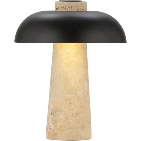 Lampe de table marbre travertin et métal noir style contemporain - Beige travertin et noir mat (1/3)