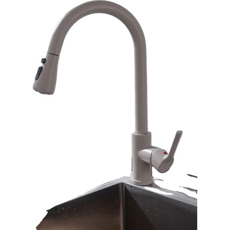 Robinet de cuisine, douchette extractible, double poignée, CF04043YMWM Beige (1/2)