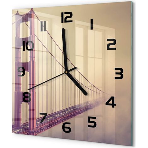Horloge Murale Carrée Design Original Verre Silencieuse Déco Maison Pont de San Francisco 30x30 cm (1/5)