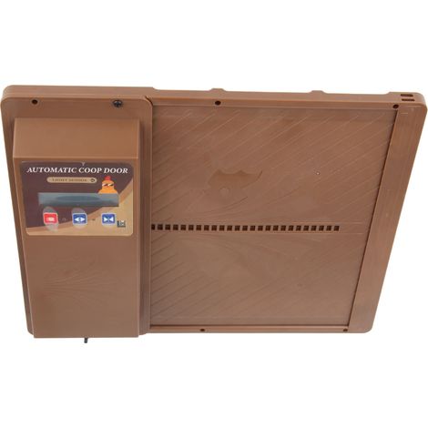 Porte de poulailler automatique solaire à ouverture horizontale USB 3 en 1 avec minuterie, capteur de luminosité et télécommande (marron) (1/5)