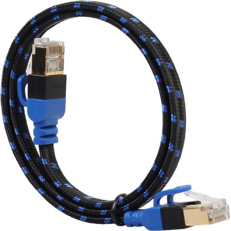 Câble Ethernet Cat7 Transfert Rapide Double Blindage Plat 0,5m avec Fibre Optique Matériau Pvc Hdpe Cuivre Noir pour Nas et Serveurs Informatiques (1/5)