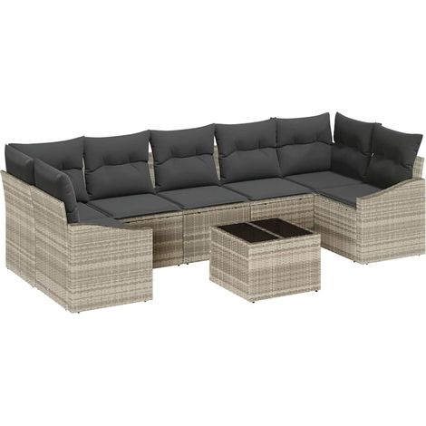 Sofa Set with Cushion Light Grey 55 x 55 x 37 cm Poly Rattan vidaXL