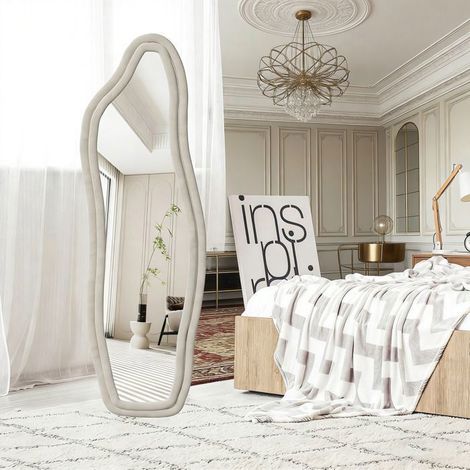 Miroir - Sur pied/mural - Forme dauphin asymétrique - Cadre velours - Verre trempé HD 160x50 cm (1/5)