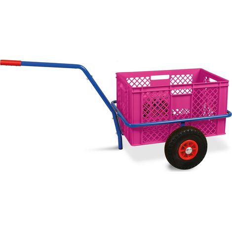 BRB Chariot à main avec panier en plastique 600 x 400 x 320 mm / 63 l - Rose - Charge maximale : 200 kg - Pneus anti-crevaison (1/2)
