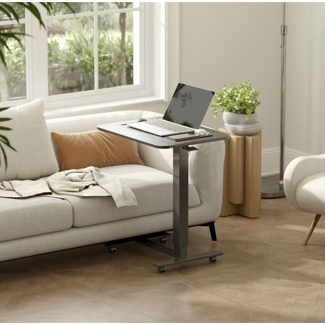 Escritorio regulable en altura con forma de C, 65 x 48 x 73-110 cm, 4 ruedas, negro HAVRYA (1/5)