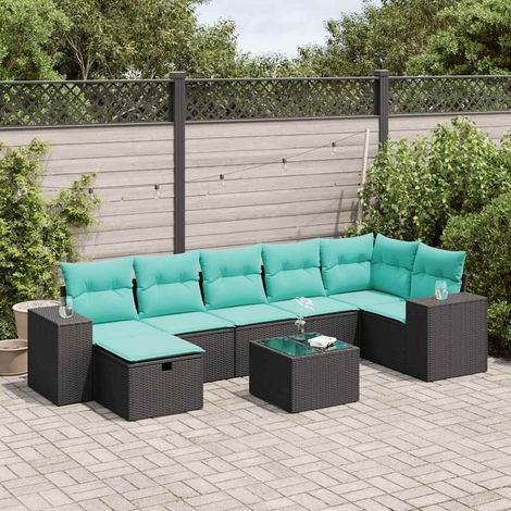 vidaXL Salon de jardin 8 pcs avec coussins noir résine tressée (1/5)