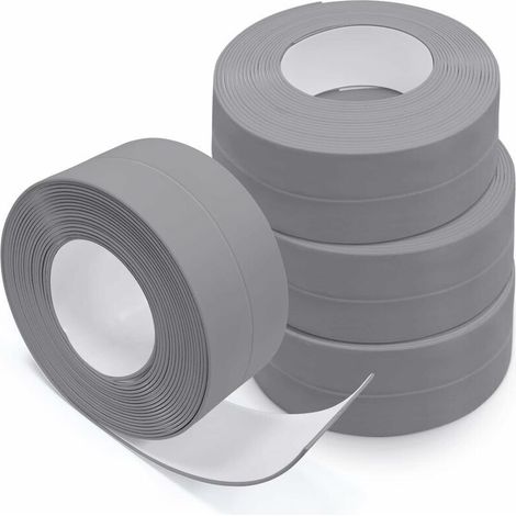 Sealing product for walls and facades, Adhesive Door Bottom, 4 Rolls of Sealing Strip, Self-adhesive PVC, for Toilets, Bathtubs, Wall Corners, Tiles (Grey) (1/5)