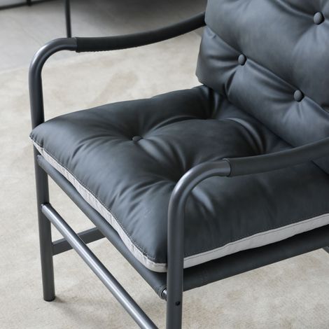 Fauteuil d'appoint en cuir, fauteuil moderne du milieu du siècle avec structure en métal noir, fauteuil canapé une place pour salon ou chambre (1/5)