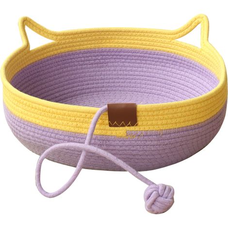 Nid rond en corde de coton tressée Irovami, griffoir respirant pour chat, utilisable en toutes saisons, avec balle de jeu, style bohème, taille S (1/5)