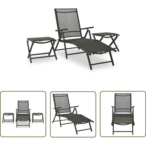 The Living Store Salon de jardin 3 pcs textilène et aluminium noir - Ensemble Salon De Jardin - Mobilier De Jardin - Salon Extérieur - Chaises Pliables - Table Basse Pliable (1/5)